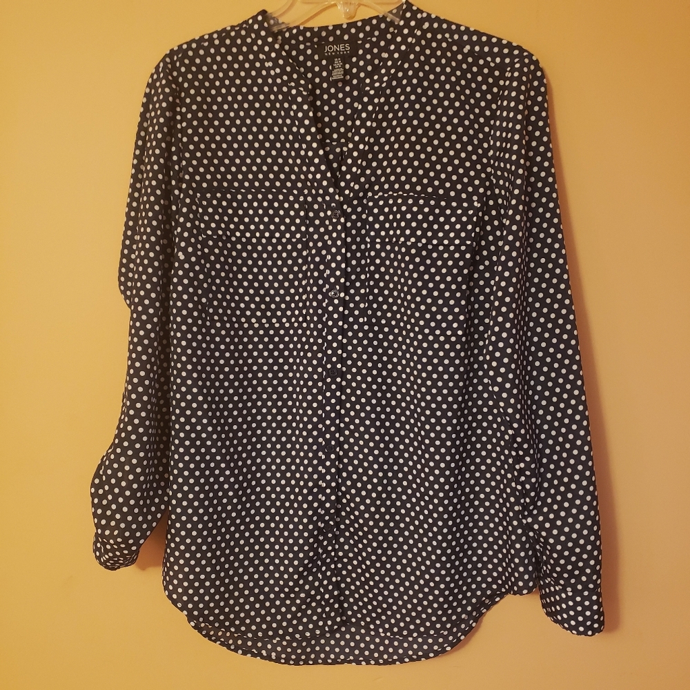 Jones New York Navy Polka Dot Women's Top
